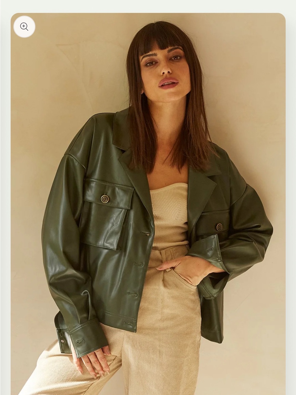 Crescent Brooklyn Olive Green Vegan Leather Boxy Jacket Size XS